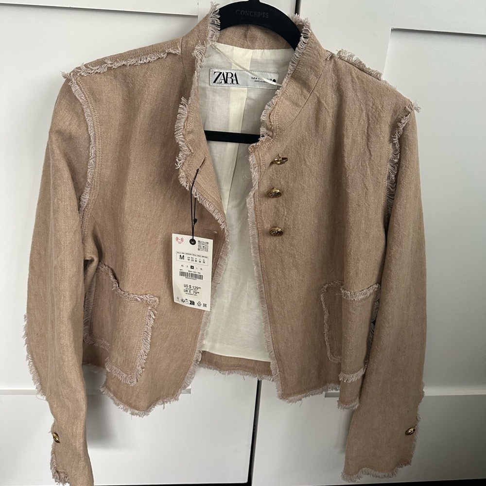 Zara Women's Beige Frayed Blazer